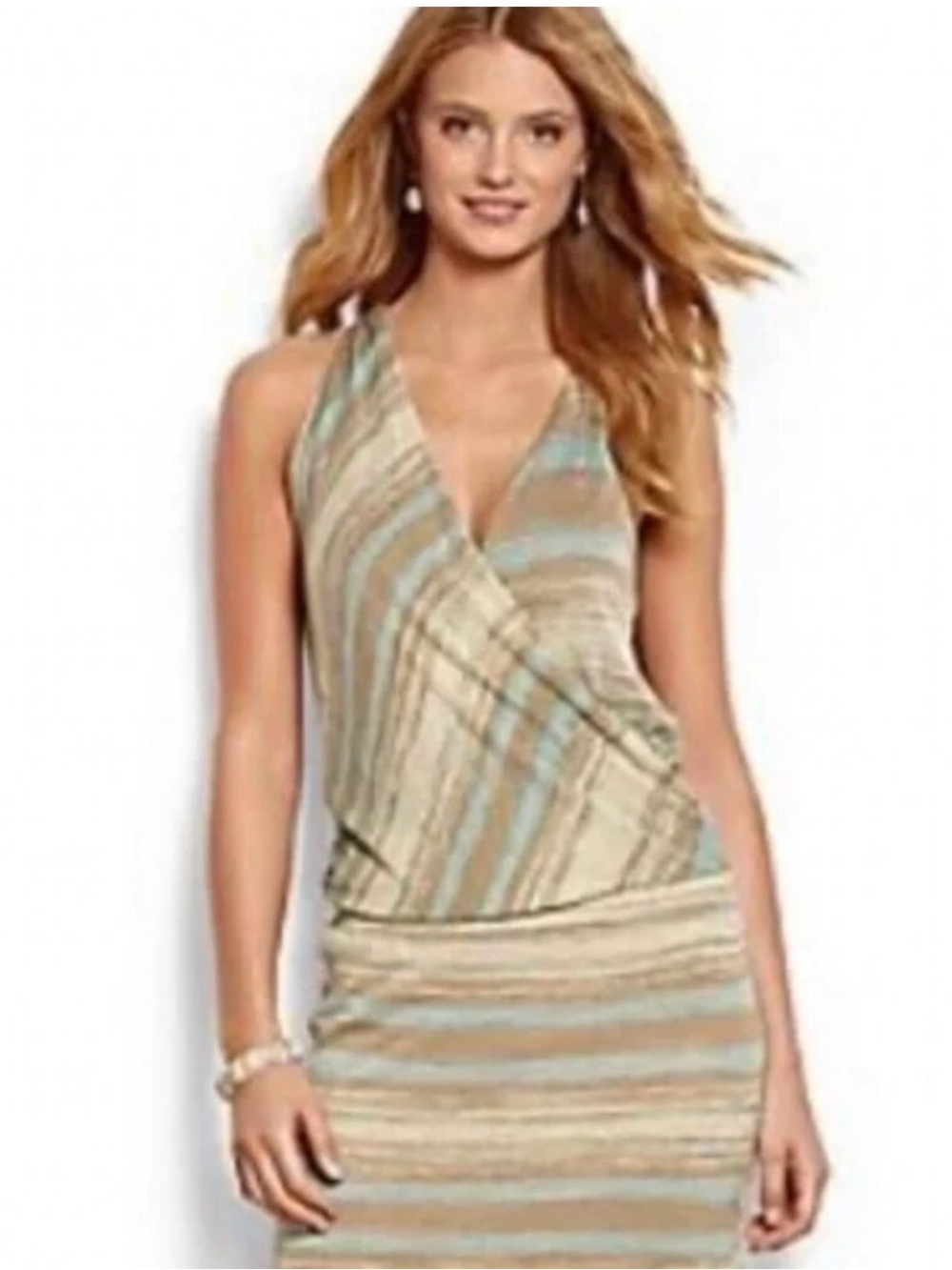 Tommy Bahama Striped Maxi Dress in Tan and Teal